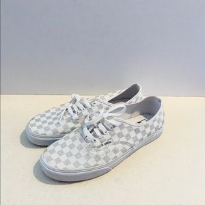 white and silver checkered vans